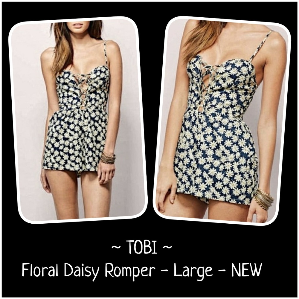 Tobi Floral Daisy Romper Size Large NEW w/tag